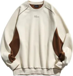 Men's Oversized Color Block Crewneck Sweatshirt Y2k Letter Graphic Long Sleeve Casual Pullover Shirt