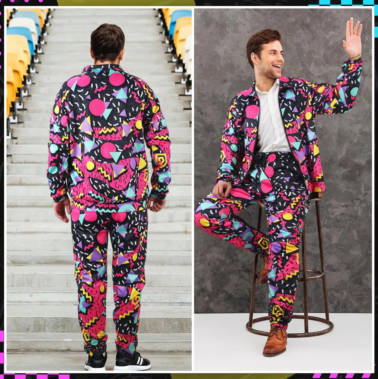 Mepase Retro 80s 90s Outfit for Men Side Taping Sportswear Urbanwear Streetwear Casual Long Sleeve 90s Tracksuit for Jogger