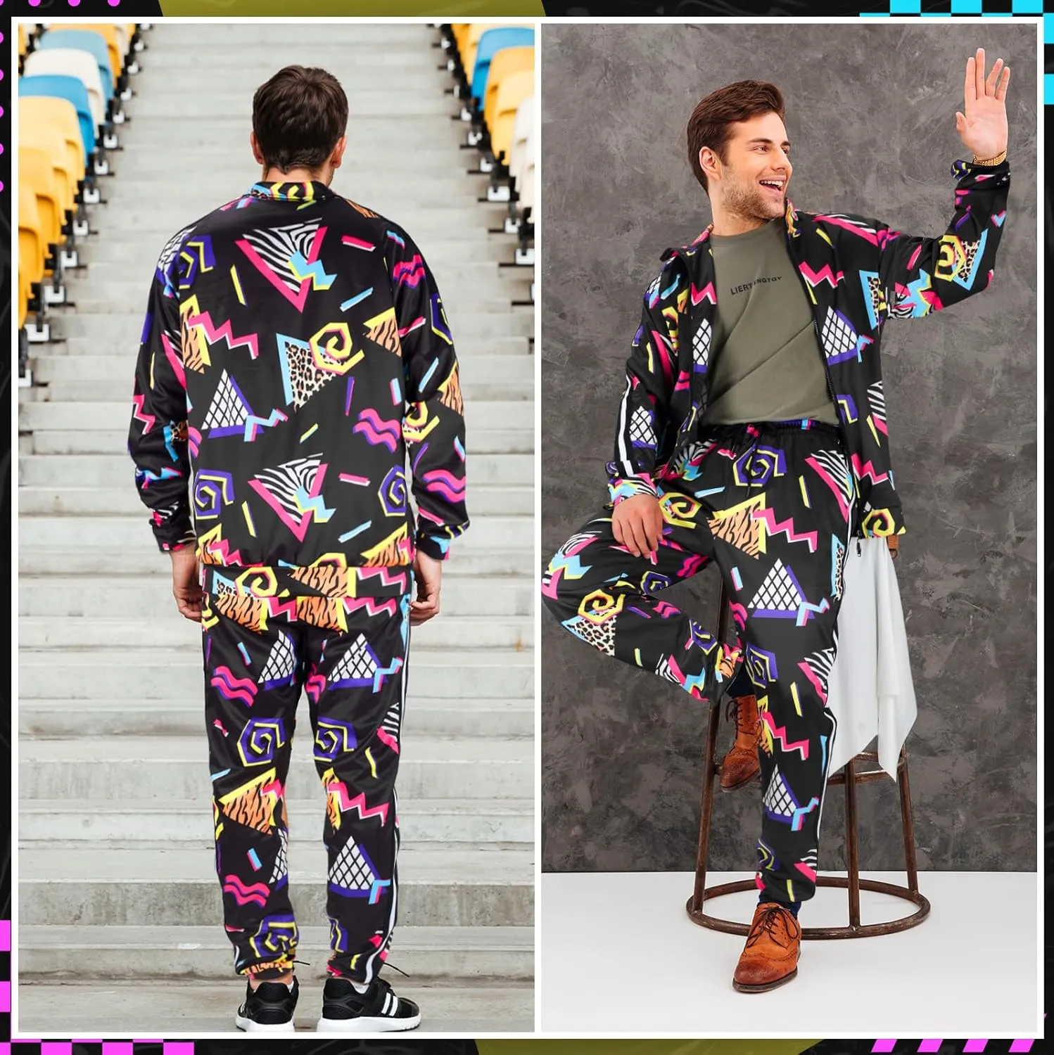 Mepase Retro 80s 90s Outfit for Men Side Taping Sportswear Urbanwear Streetwear Casual Long Sleeve 90s Tracksuit for Jogger