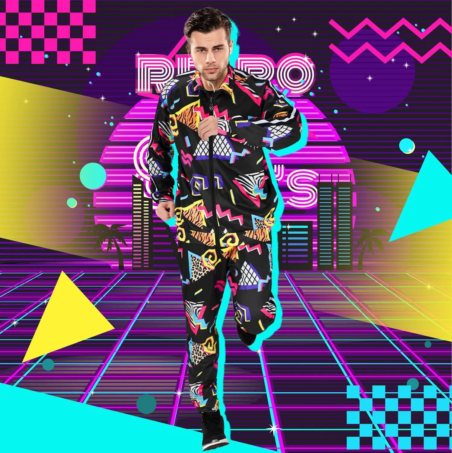 Mepase Retro 80s 90s Outfit for Men Side Taping Sportswear Urbanwear Streetwear Casual Long Sleeve 90s Tracksuit for Jogger