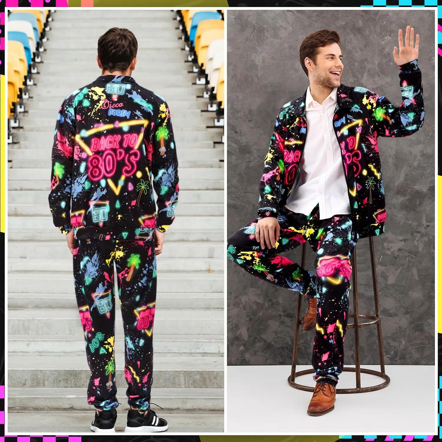 Mepase Retro 80s 90s Outfit for Men Side Taping Sportswear Urbanwear Streetwear Casual Long Sleeve 90s Tracksuit for Jogger