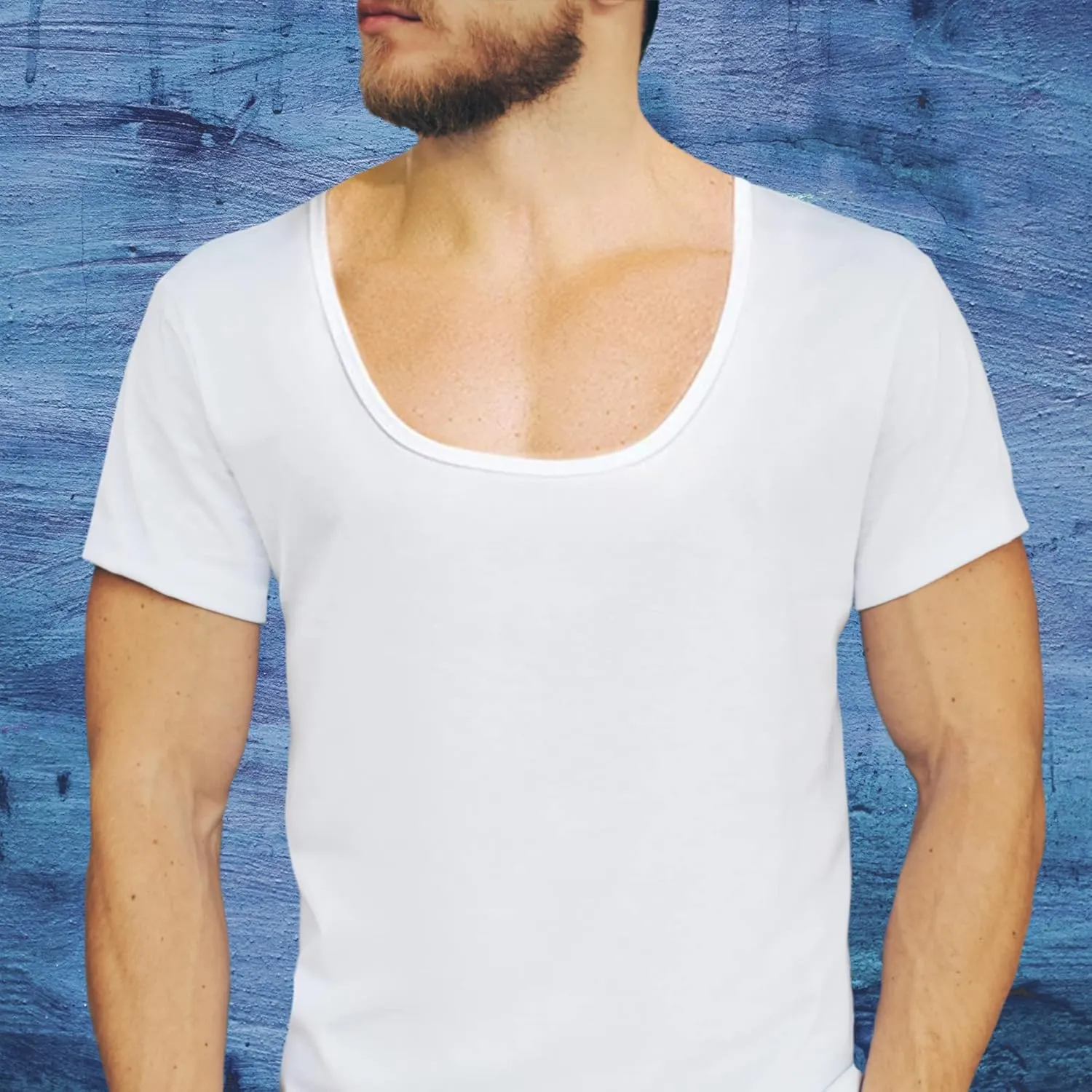 NO Show Deep Scoop Neck Cotton Odor-Control Undershirt for Men, White