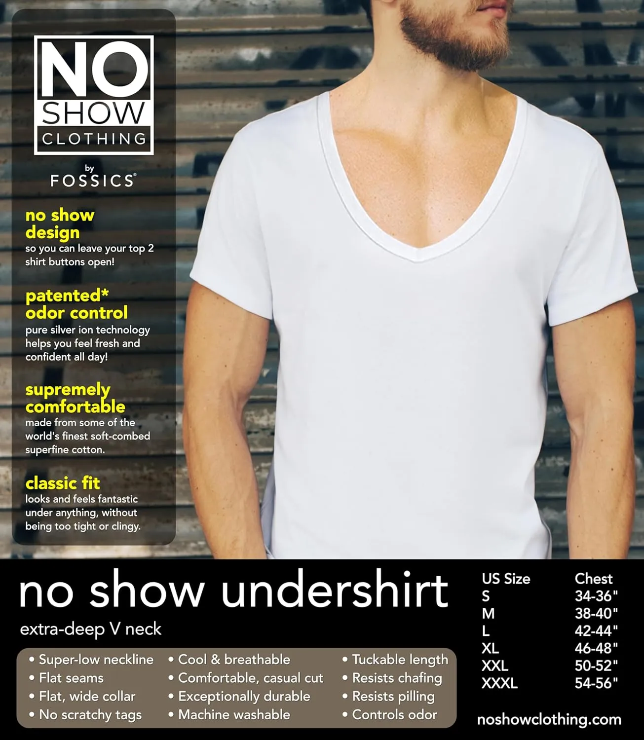 NO Show Deep V Neck Cotton Odor-Control Undershirt for Men, White