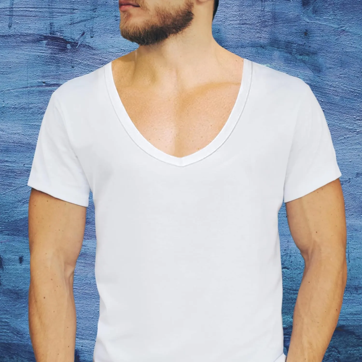 NO Show Deep V Neck Cotton Odor-Control Undershirt for Men, White
