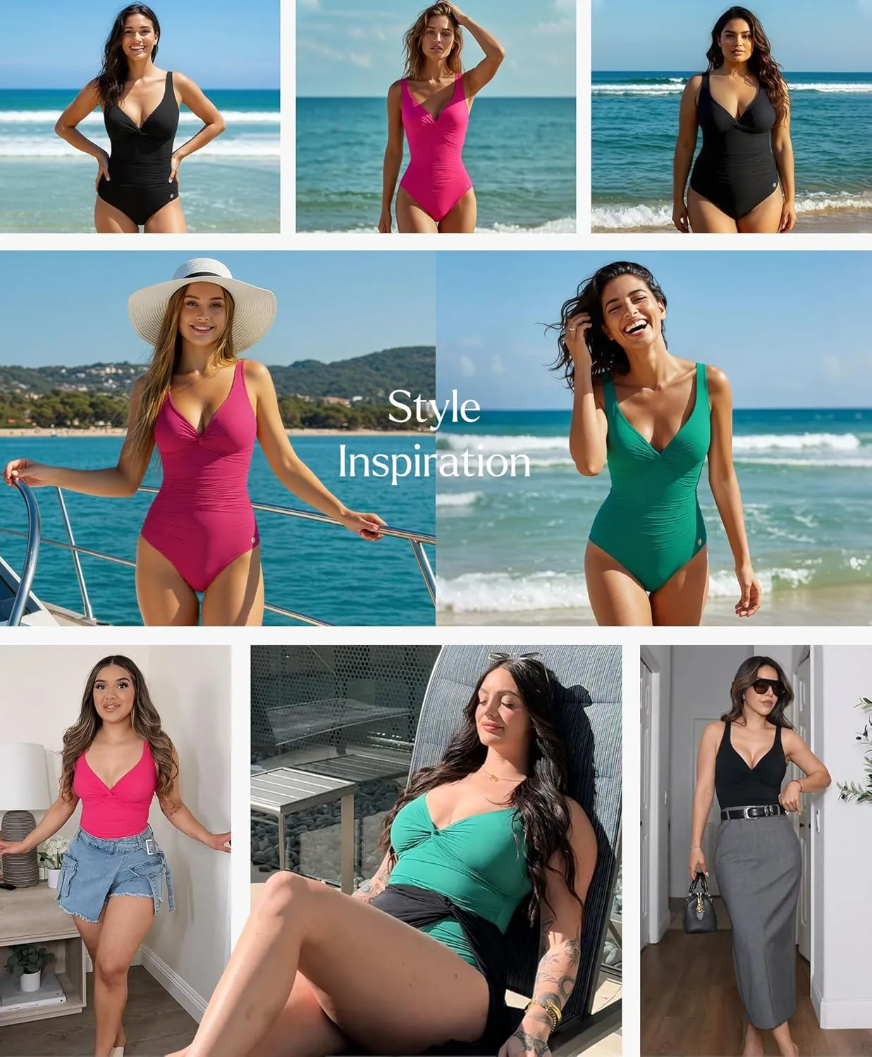 Popilush Tummy Control Swimsuits for Women - Ruched One Piece Shapewear Bathing Suit Twist Front Swimwear