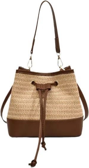 RICHTRUE Straw Beach Bag Drawstring Crochet Bucket Bag Y2k Crossbody Purses Women Summer Straw Purse 2025 Trendy