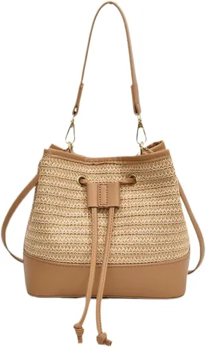 RICHTRUE Straw Beach Bag Drawstring Crochet Bucket Bag Y2k Crossbody Purses Women Summer Straw Purse 2025 Trendy
