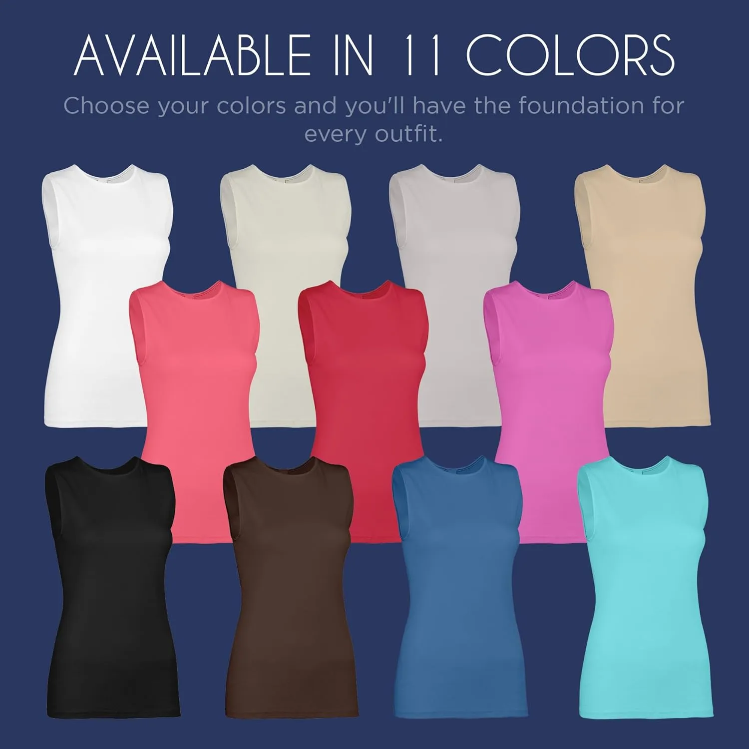 Rosette Womens Sleeveless Undershirt - Cotton  High Neck, Full shoulder design