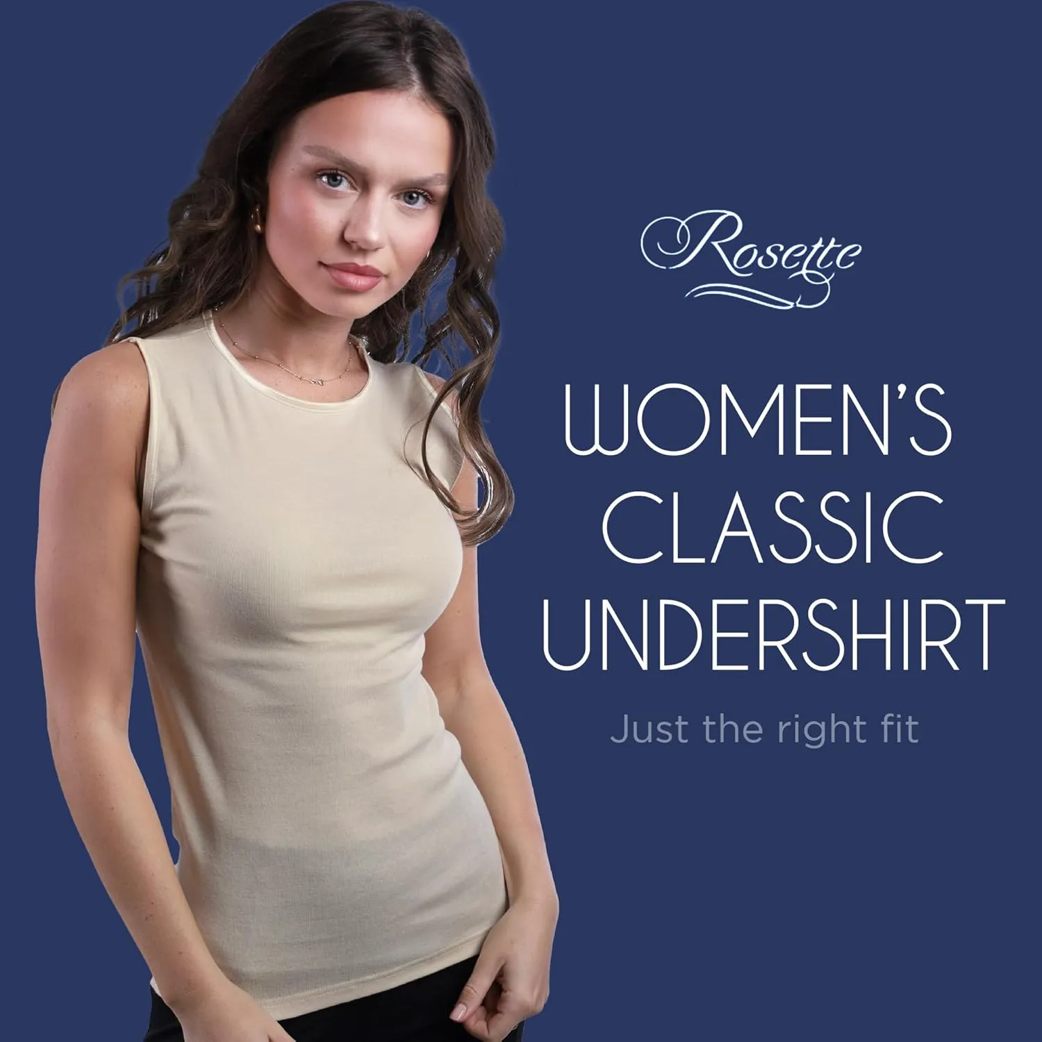 Rosette Womens Sleeveless Undershirt - Cotton  High Neck, Full shoulder design