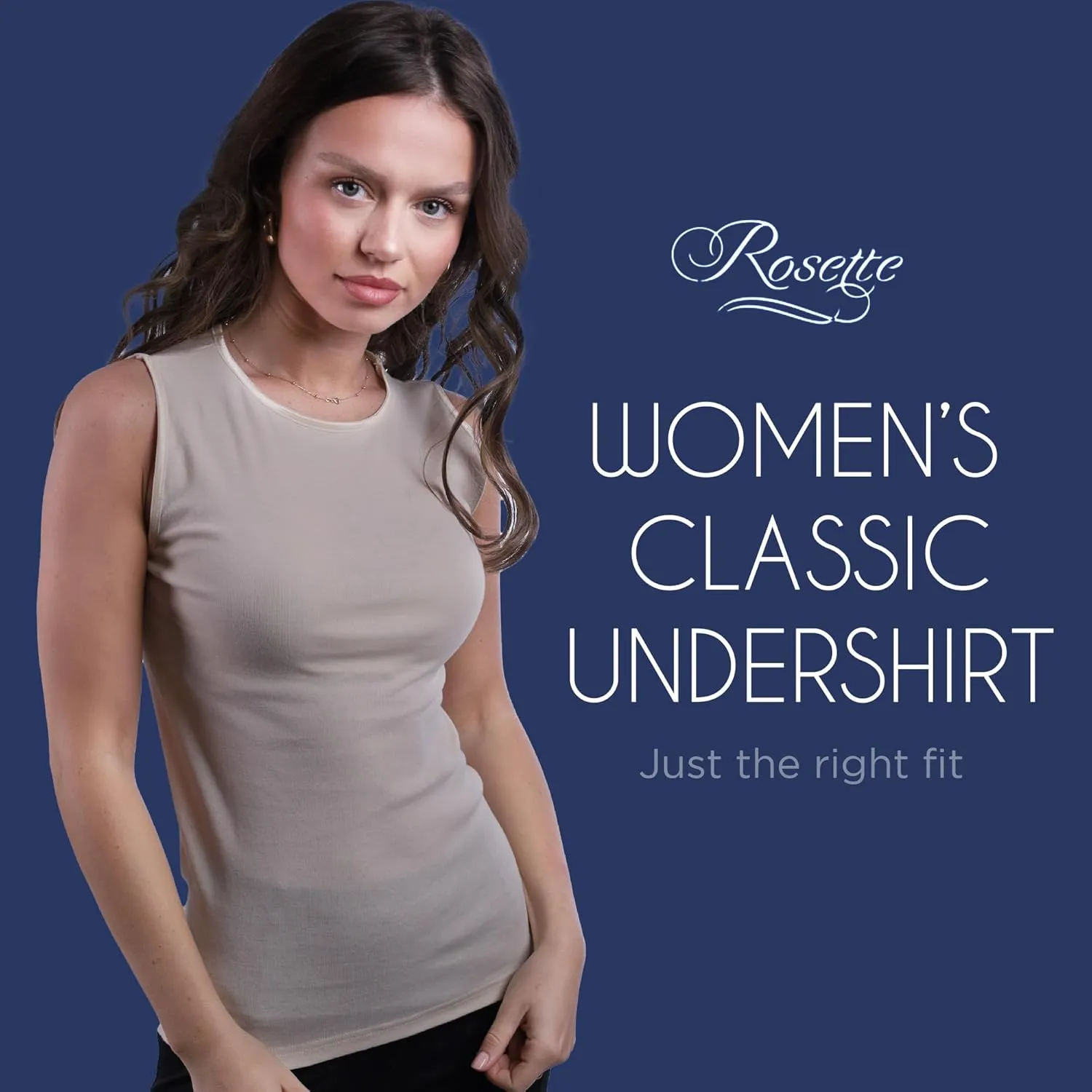 Rosette Womens Sleeveless Undershirt - Cotton  High Neck, Full shoulder design
