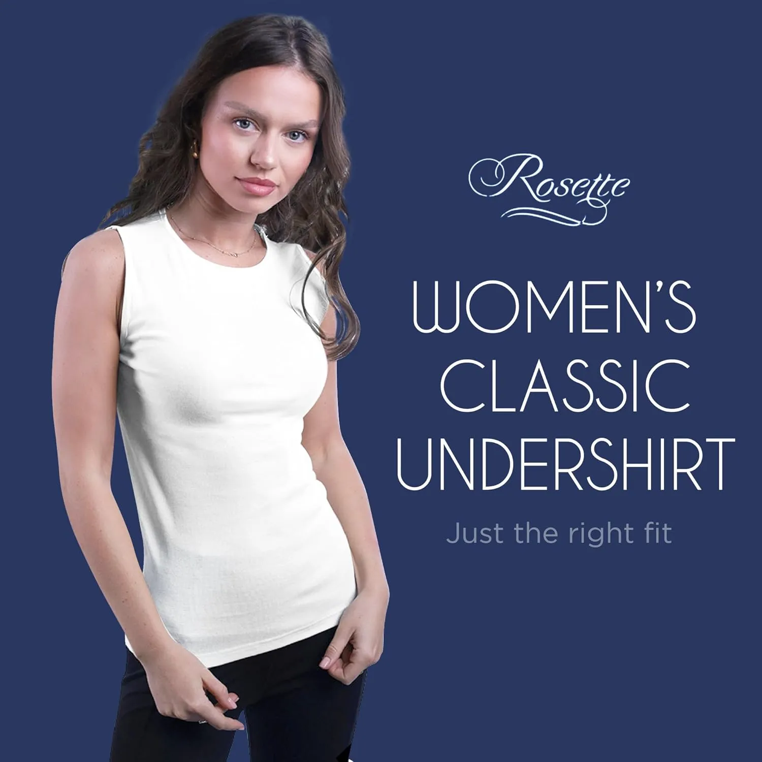 Rosette Womens Sleeveless Undershirt - Cotton  High Neck, Full shoulder design