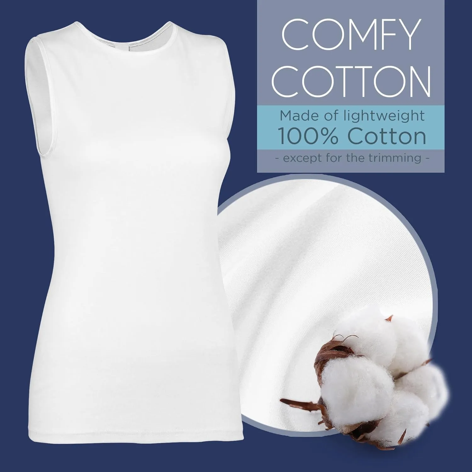 Rosette Womens Sleeveless Undershirt - Cotton  High Neck, Full shoulder design
