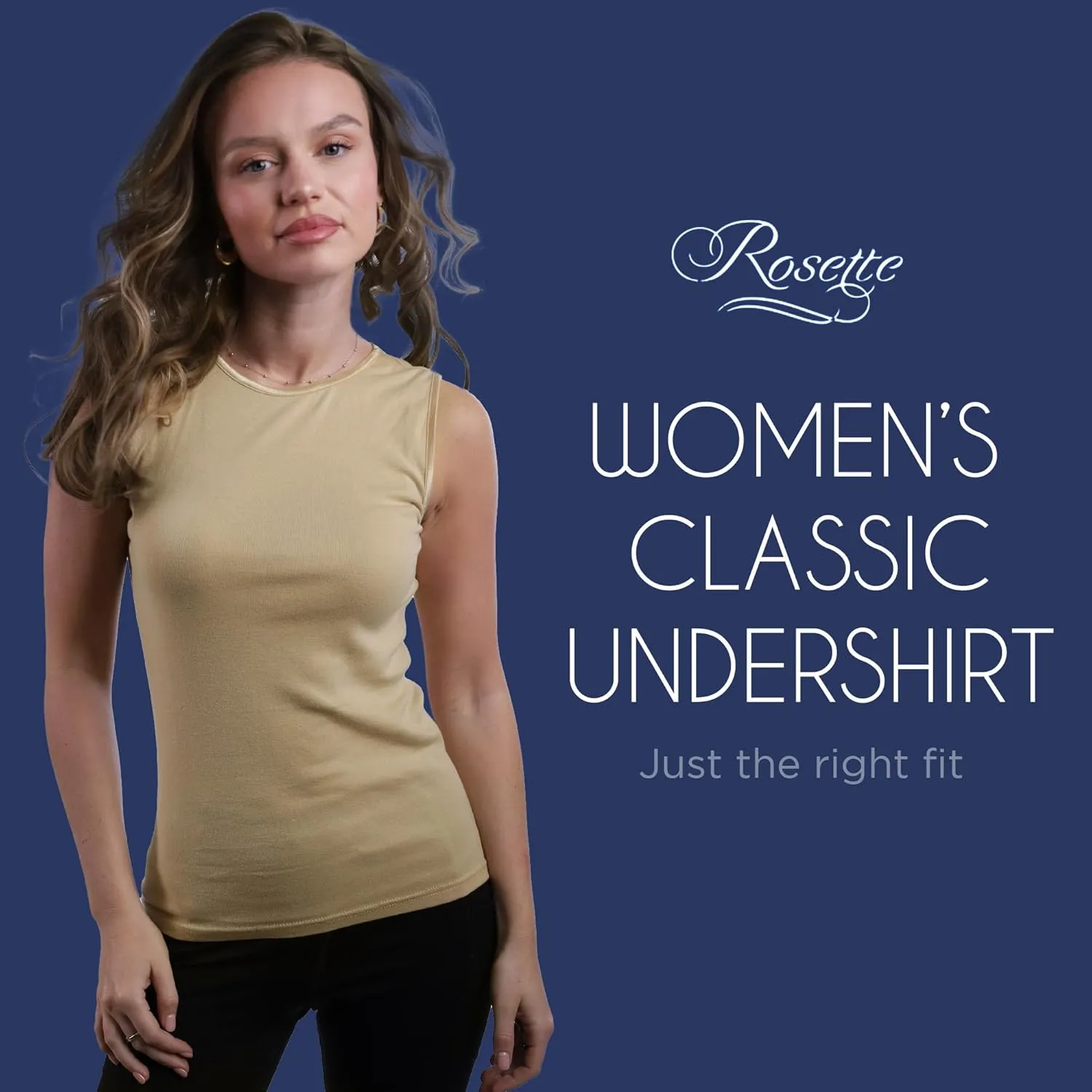 Rosette Womens Sleeveless Undershirt - Cotton  High Neck, Full shoulder design