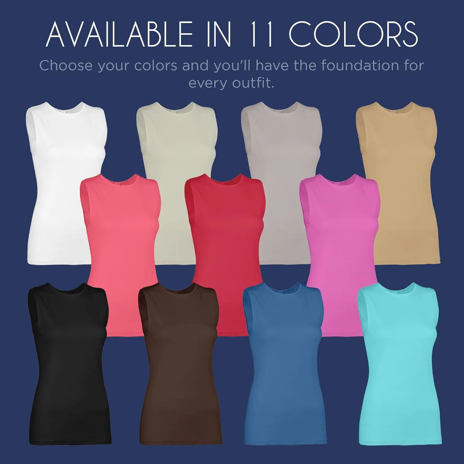 Rosette Womens Sleeveless Undershirt - Cotton  High Neck, Full shoulder design