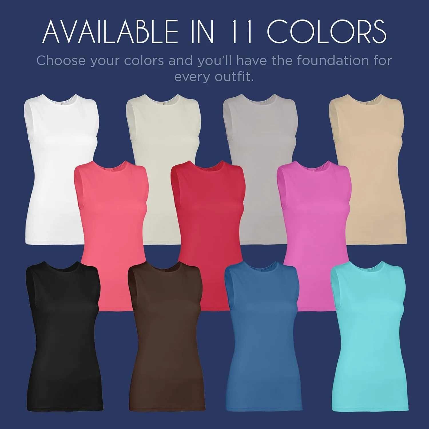 Rosette Womens Sleeveless Undershirt - Cotton  High Neck, Full shoulder design