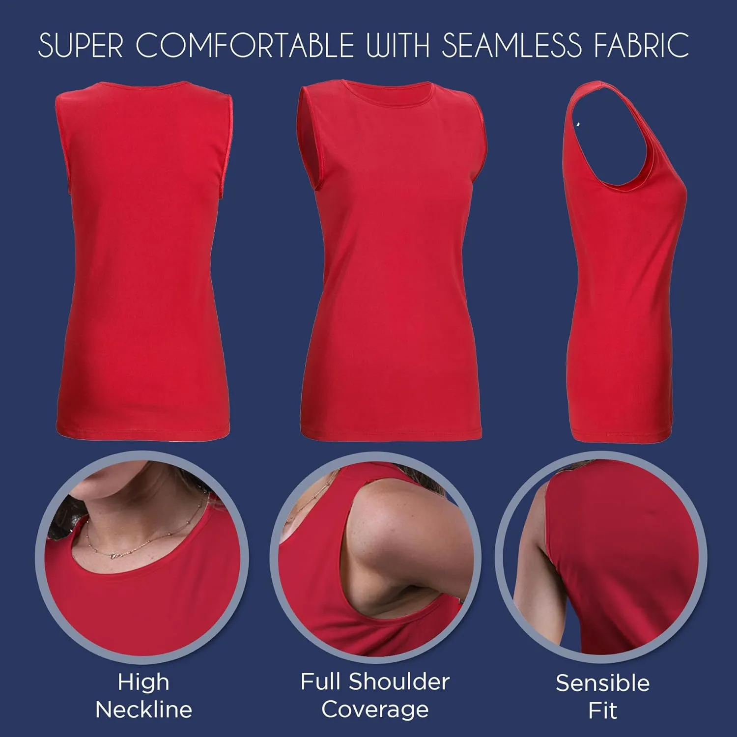 Rosette Womens Sleeveless Undershirt - Cotton  High Neck, Full shoulder design