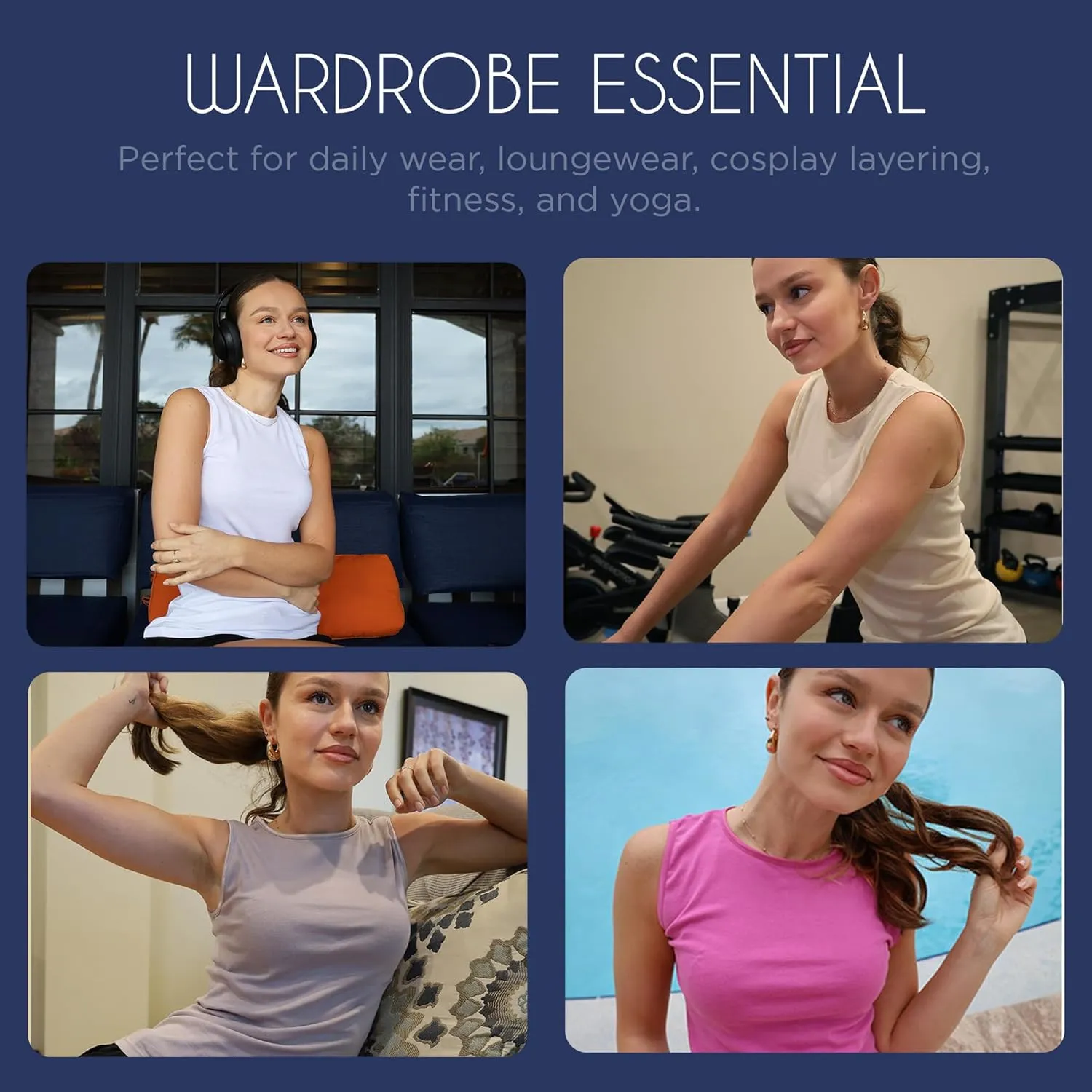 Rosette Womens Sleeveless Undershirt - Cotton  High Neck, Full shoulder design