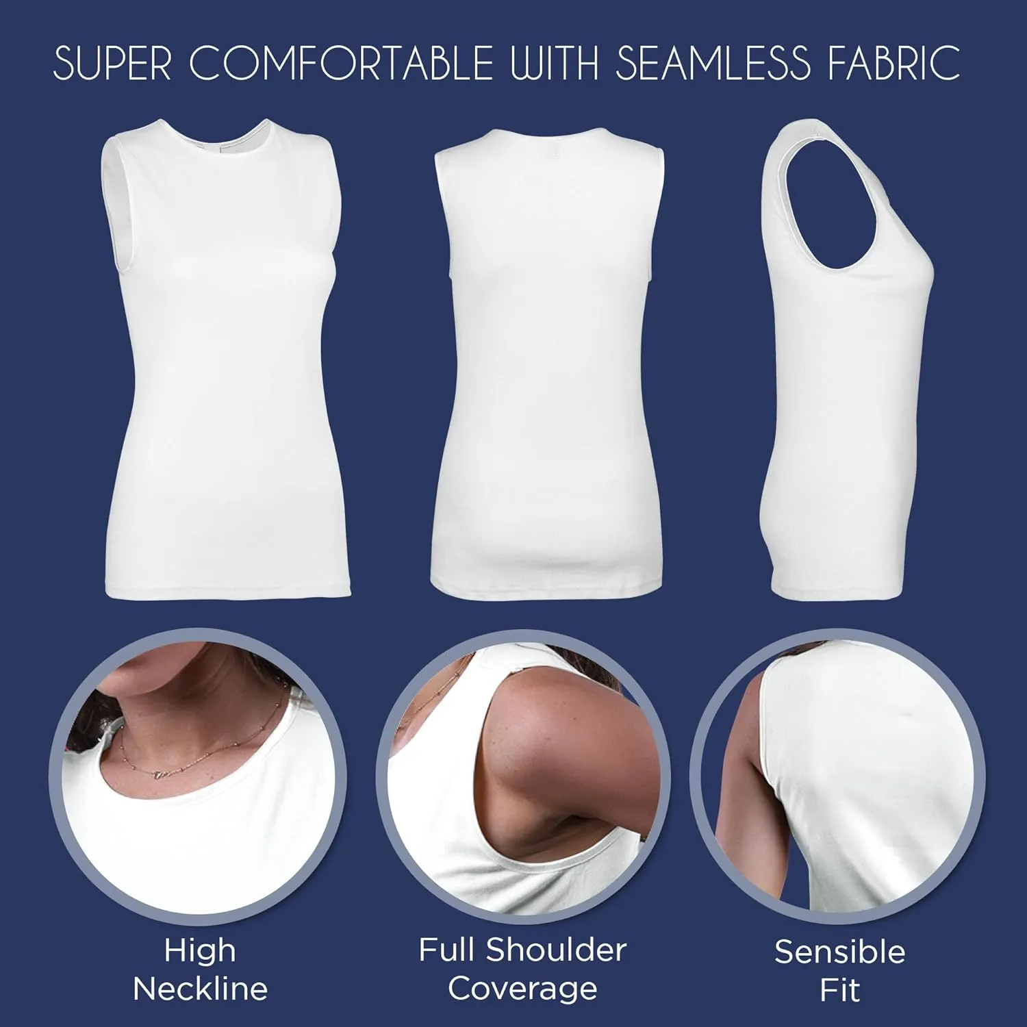 Rosette Womens Sleeveless Undershirt - Cotton  High Neck, Full shoulder design