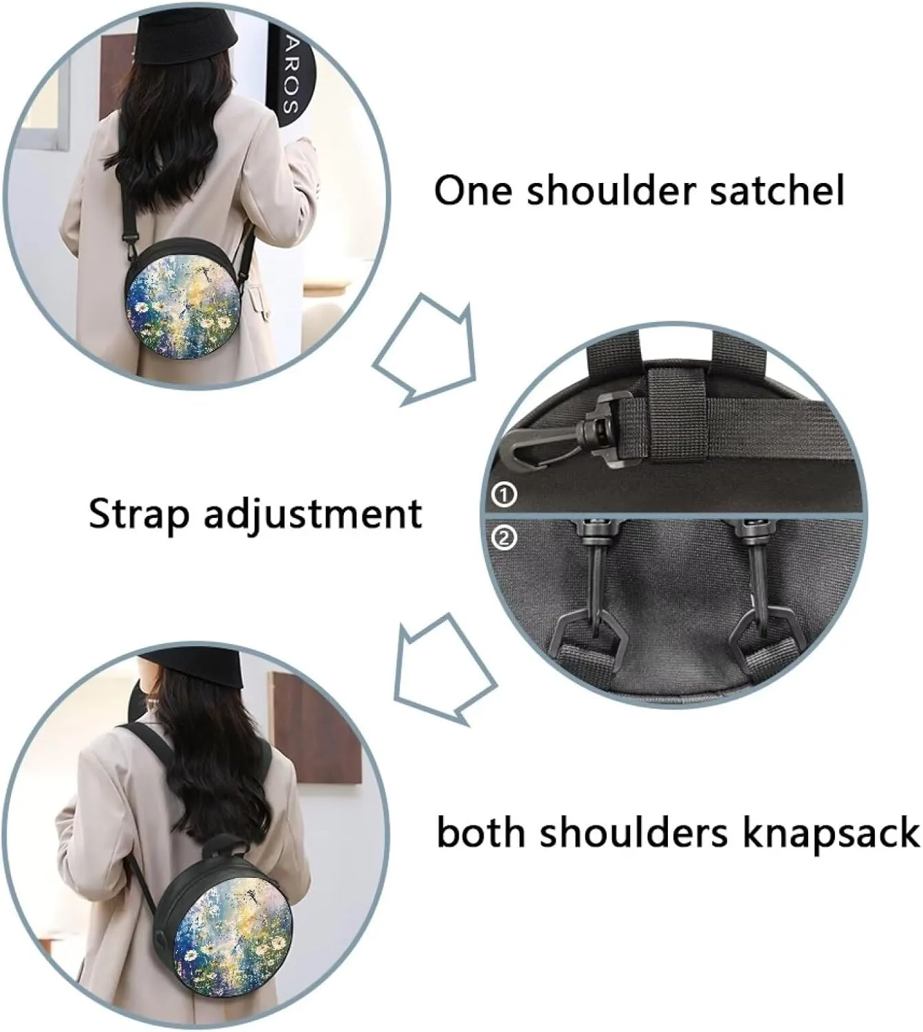 Round Crossbody Bag for Women Fashion Sling Bag for Teen Girls Messenger Bag Lightweight Phone Bag