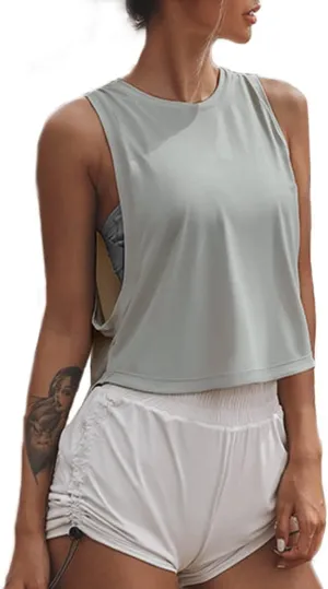 Sanutch High Neck Crop Top Workout Shirts Cropped Muscle Tank for Women