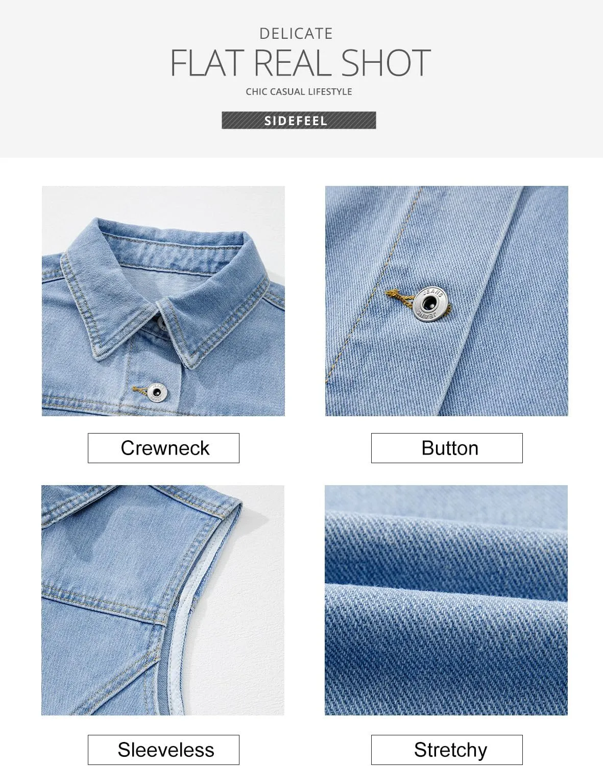 Sidefeel Women's Denim Vest Sleeveless Collared Zimbaplatinum Crop Jean Vest Top Button Down Waistcoat