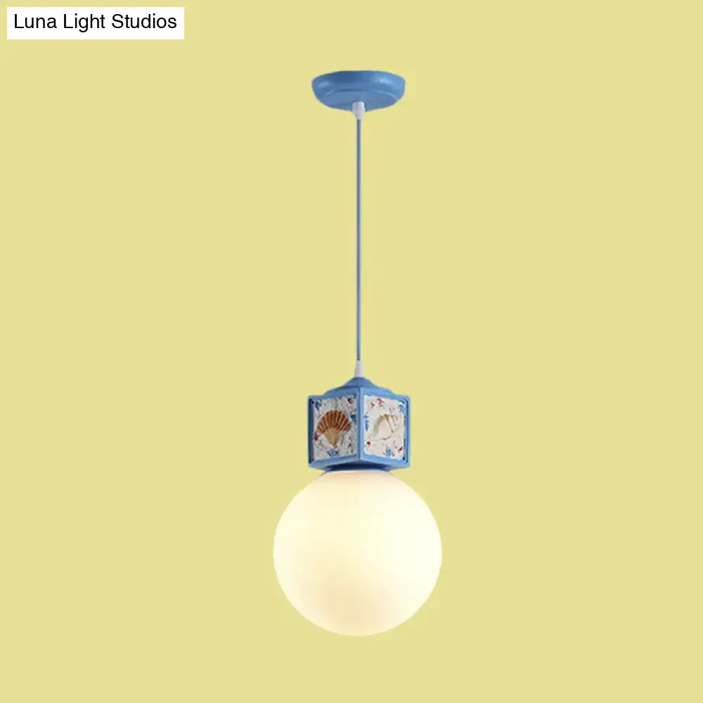 Sky/Water Blue Opal Glass Hanging Light - Nordic Cube Pendant Lamp for Kids Bedside