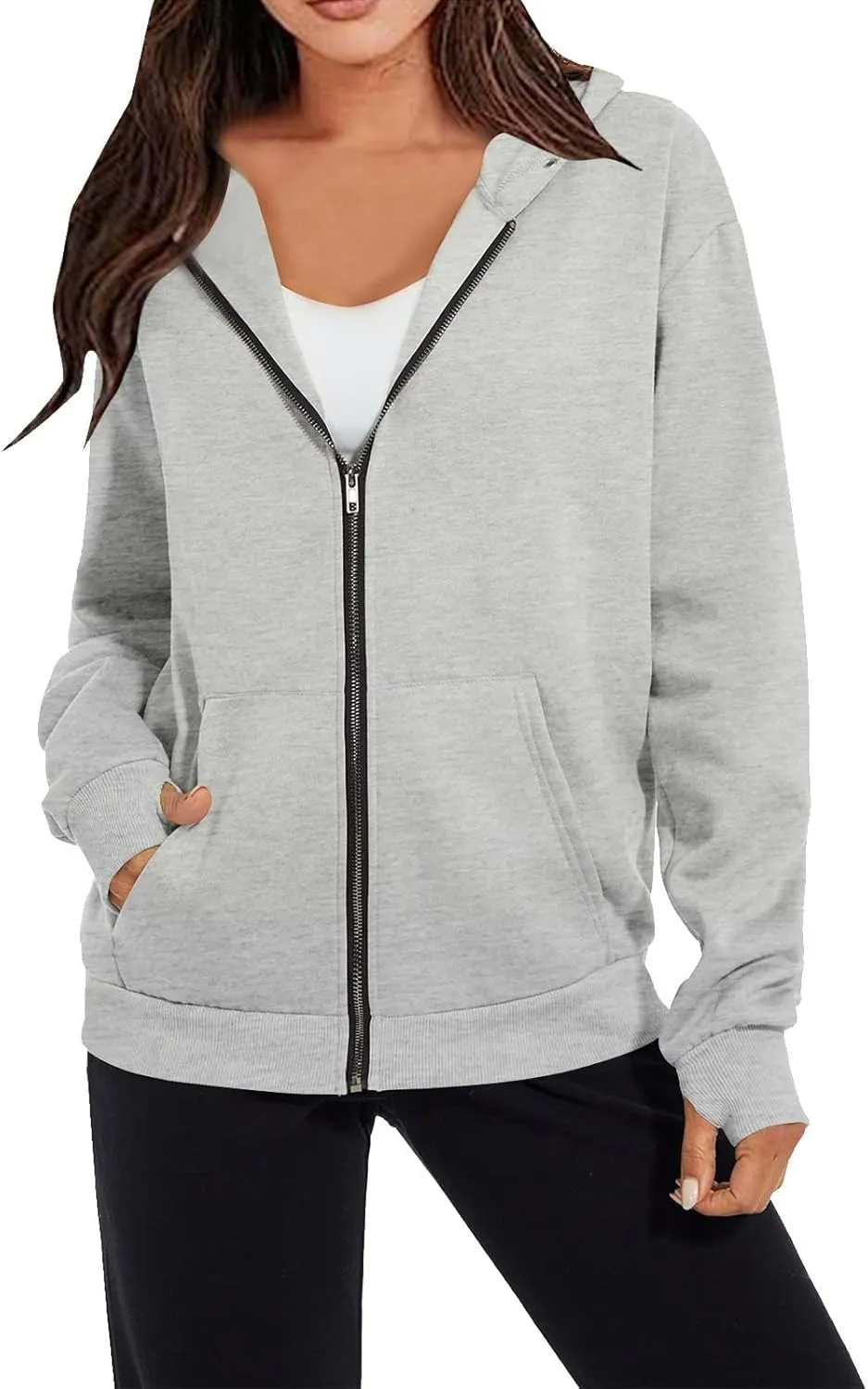SMIDOW Womens Full Zip Up Hooded Sweatshirts Preppy Coats with Finger Hole Pullover Tops Pockets Fleece Fall Teen Girl Jacket