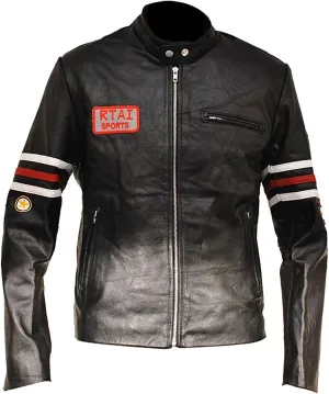 SpazeUp Men's MD Motorcycle Jacket  Black Biker Leather Jacket with Logo Patches Black Leather Jacket Men