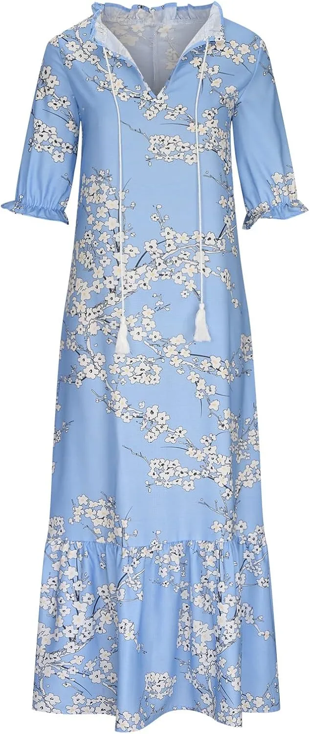 Summer Dresses for Women 2025 Boho Floral Print Long Dress Plus Size Maxi Sundress Flowy Beach Vacation Dress Outfits