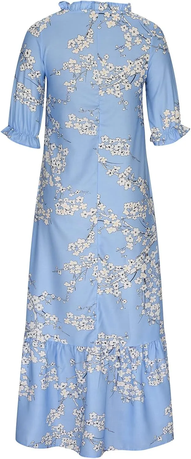 Summer Dresses for Women 2025 Boho Floral Print Long Dress Plus Size Maxi Sundress Flowy Beach Vacation Dress Outfits