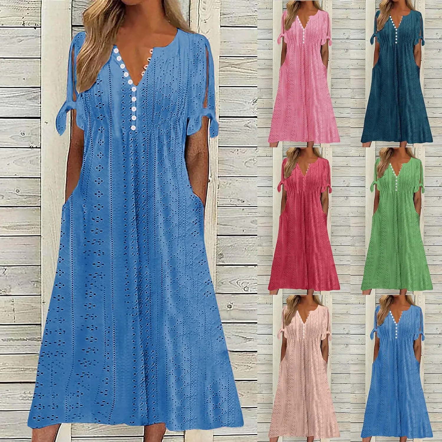 Summer Dresses for Women 2025 Plus Size Wedding Guest Maxi Dress Beach Vacation Sundress Short Sleeve Eyelet Dresses