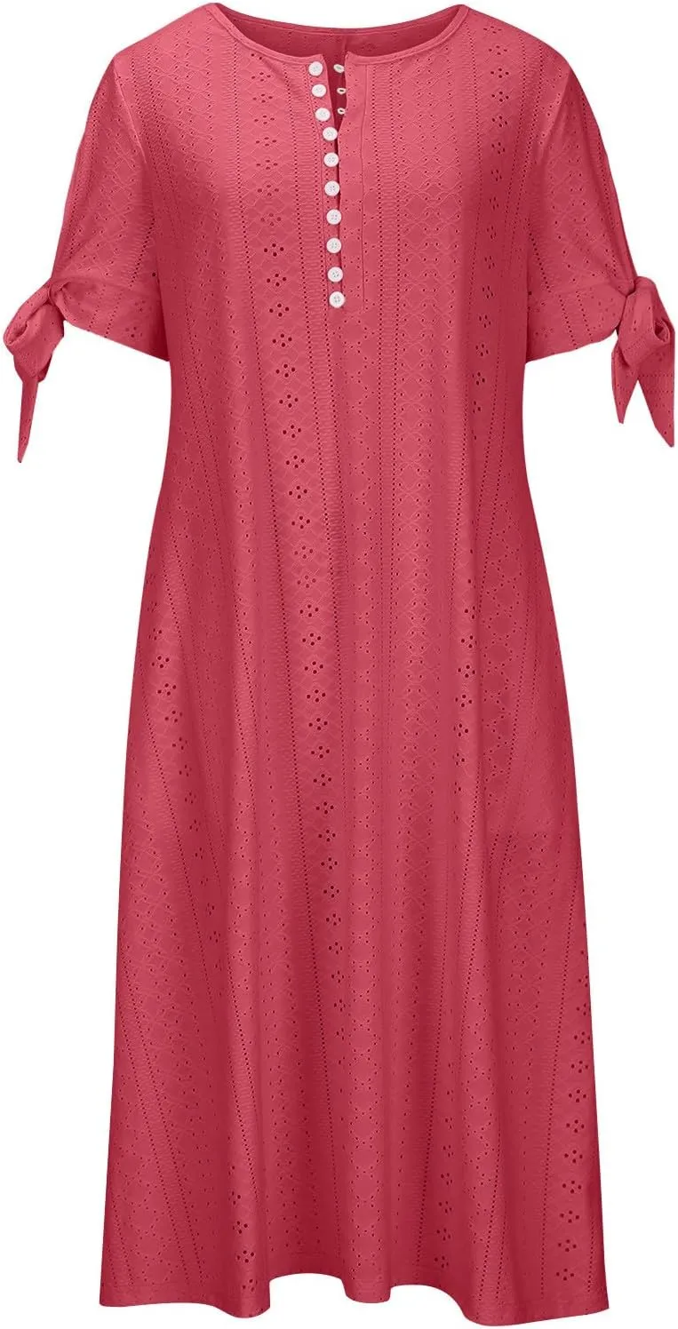 Summer Dresses for Women 2025 Plus Size Wedding Guest Maxi Dress Beach Vacation Sundress Short Sleeve Eyelet Dresses