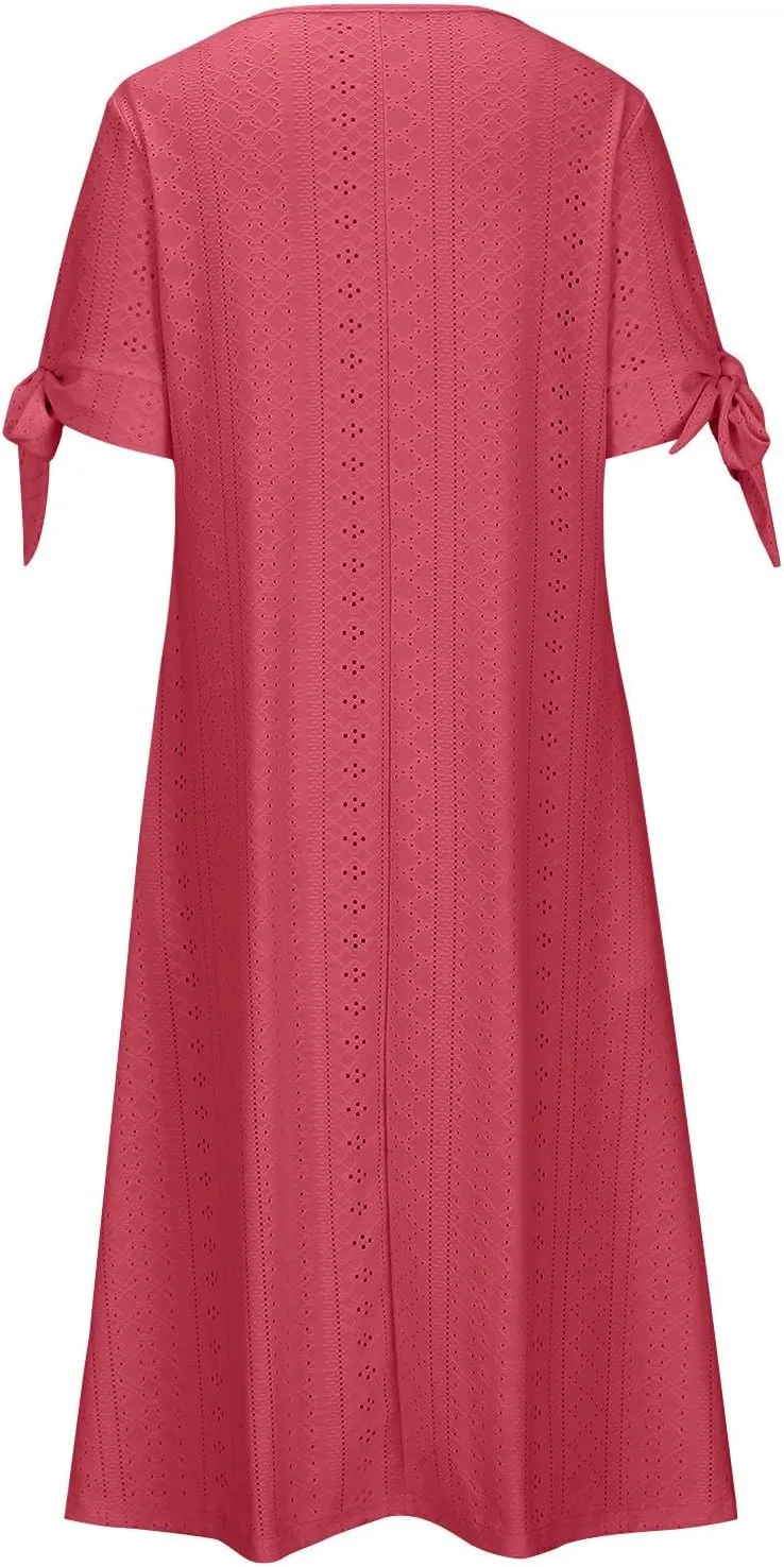 Summer Dresses for Women 2025 Plus Size Wedding Guest Maxi Dress Beach Vacation Sundress Short Sleeve Eyelet Dresses