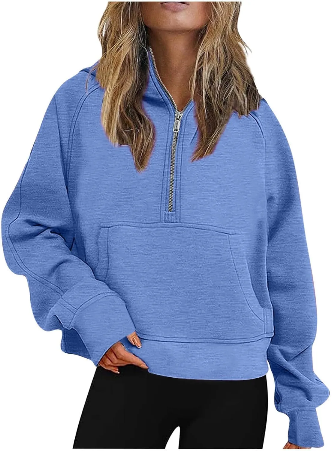 Sweatshirts for Women Half Zip Cropped Pullover 1/4 Zip Hooded Sweatshirts 2023 Fall Clothes Available in Plus Size