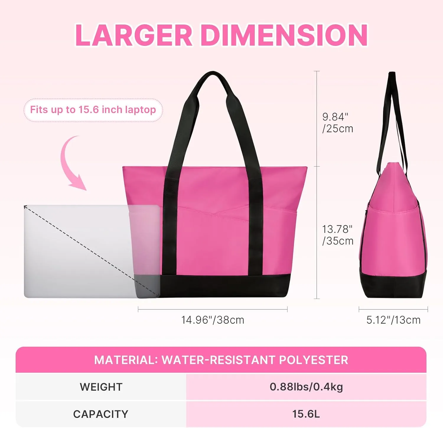 Travel Tote Bag for Women, Large Tote Handbag with Zipper, Beach Bag with Multi Pockets for College Work Shopping