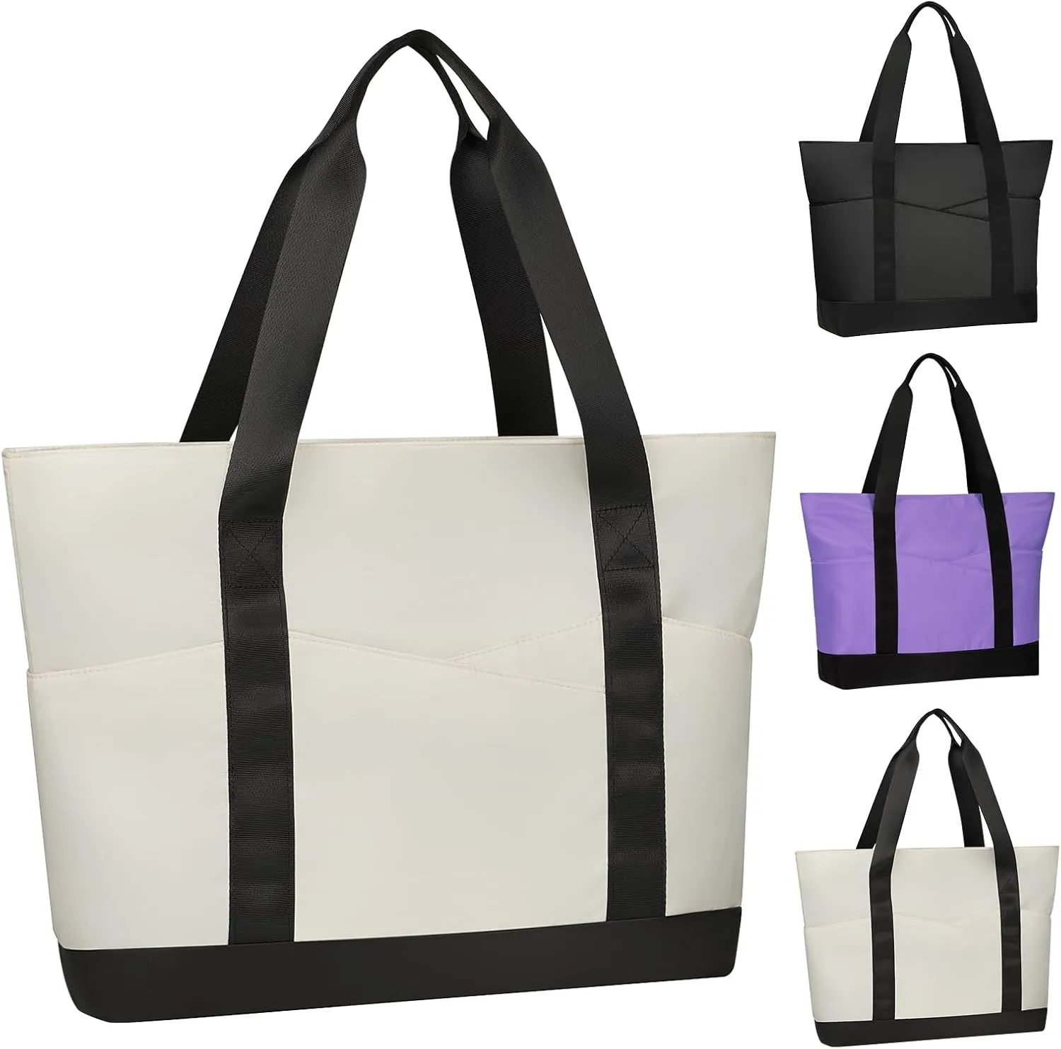 Travel Tote Bag for Women, Large Tote Handbag with Zipper, Beach Bag with Multi Pockets for College Work Shopping