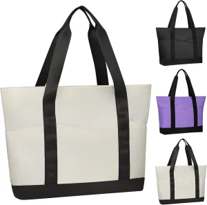 Travel Tote Bag for Women, Large Tote Handbag with Zipper, Beach Bag with Multi Pockets for College Work Shopping
