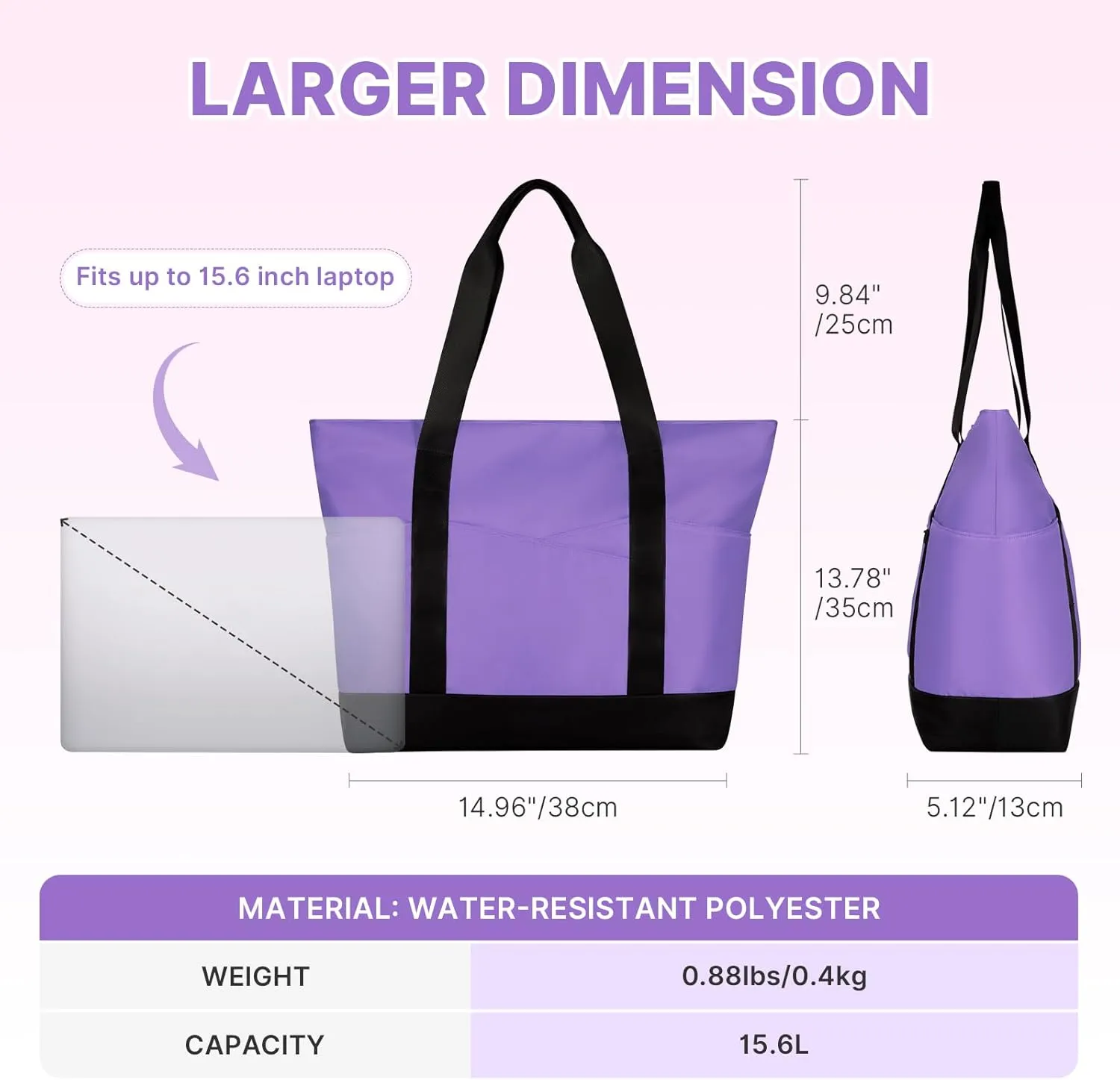 Travel Tote Bag for Women, Large Tote Handbag with Zipper, Beach Bag with Multi Pockets for College Work Shopping