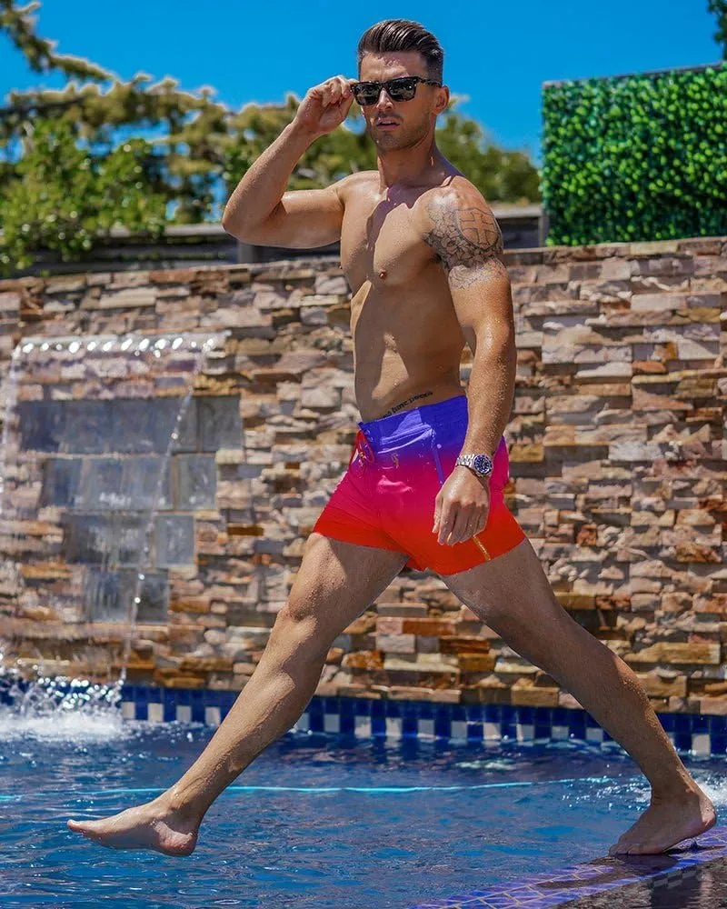 Tucann Men's Trunks 3" Compression Liner Quick Dry Zipper Pocket Chlorine Resistan 4 Way Stretch Faded Swim Shorts for Men