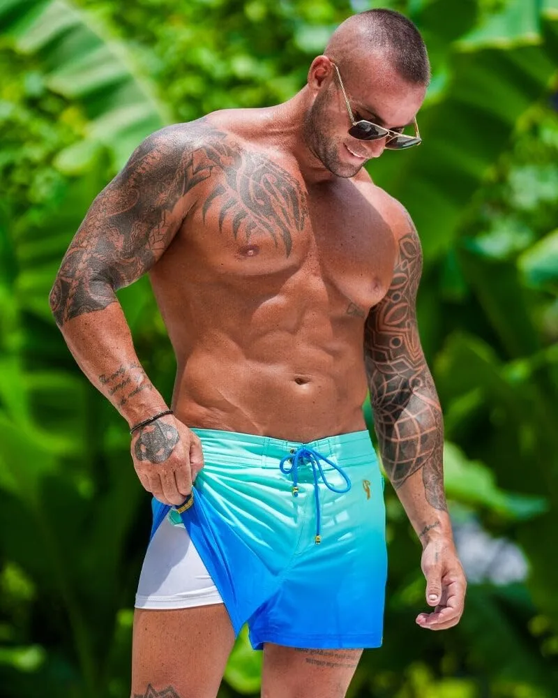Tucann Men's Trunks 3" Compression Liner Quick Dry Zipper Pocket Chlorine Resistan 4 Way Stretch Faded Swim Shorts for Men
