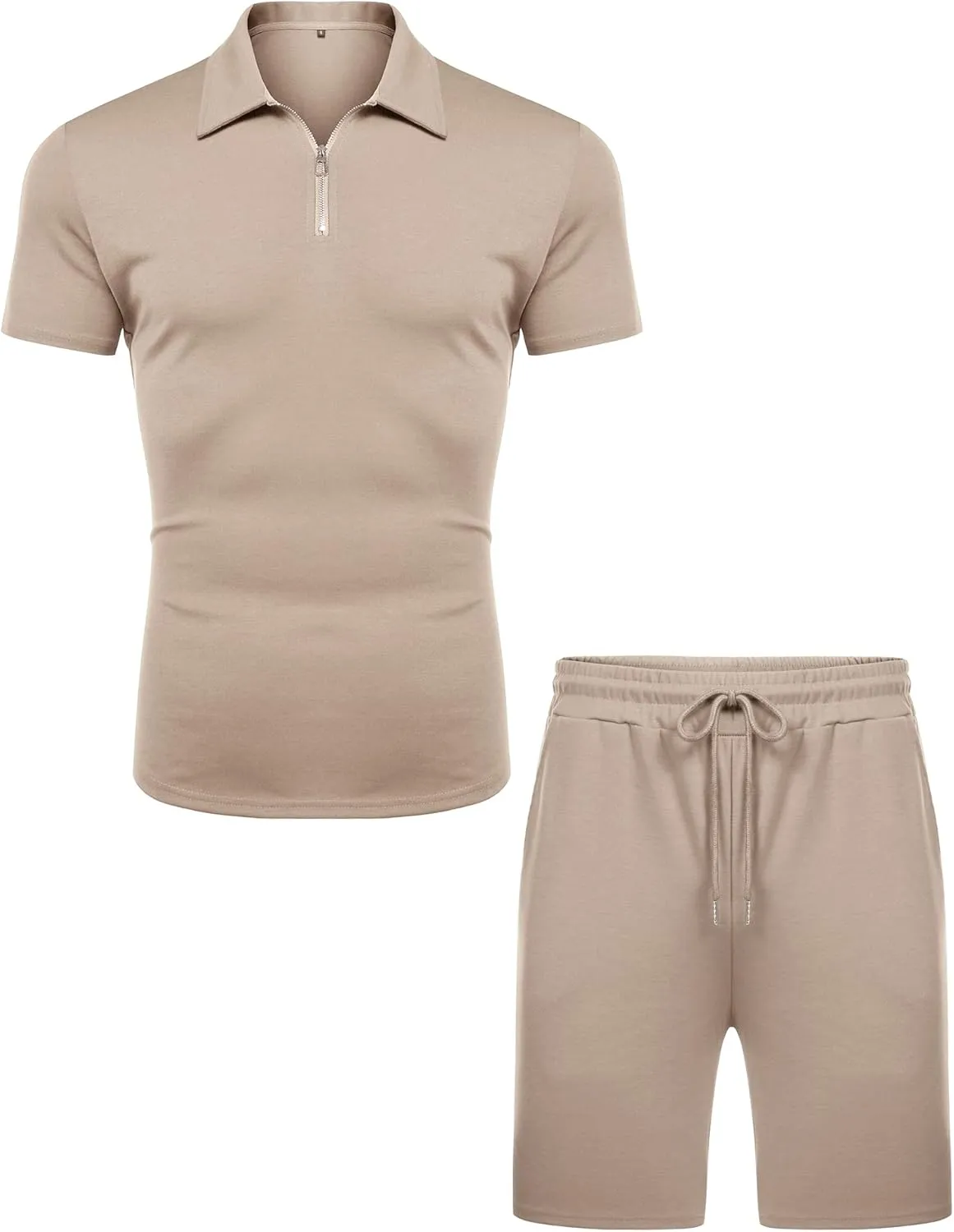URRU Mens Short Sleeve Casual Polo Shirt and Shorts Sets Two Piece Summer Outfits Zip Polo Tracksuit Set for Men S-XXL