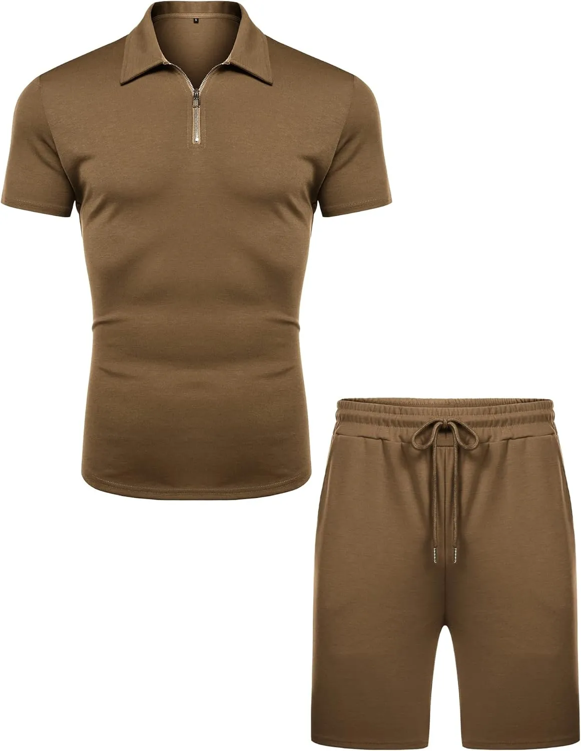 URRU Mens Short Sleeve Casual Polo Shirt and Shorts Sets Two Piece Summer Outfits Zip Polo Tracksuit Set for Men S-XXL