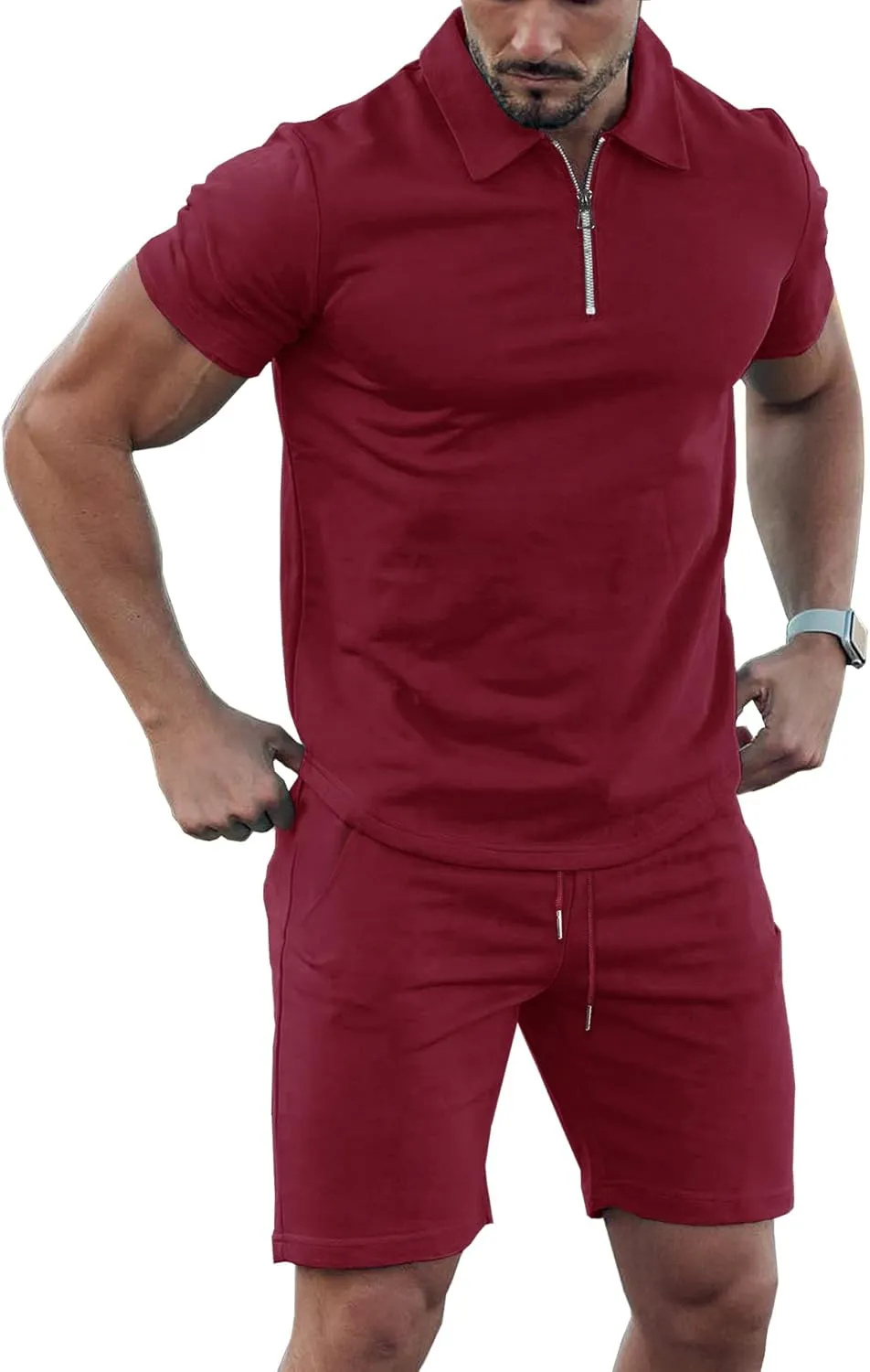 URRU Mens Short Sleeve Casual Polo Shirt and Shorts Sets Two Piece Summer Outfits Zip Polo Tracksuit Set for Men S-XXL