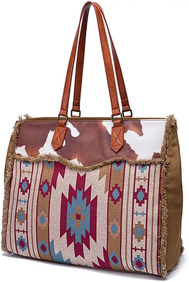 Vintage Boho Shoulder Bag Wallet Two Piece Set Large Capacity Canvas Crossbody Bag Retro Tote Bag (Green)