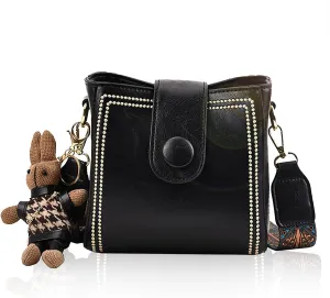 Vintage Bucket Bag for Women, Small Crossbody Purse with Adjustable Strap, Vegan Leather Shoulder Bag, Retro Handbag for Everyday Use 