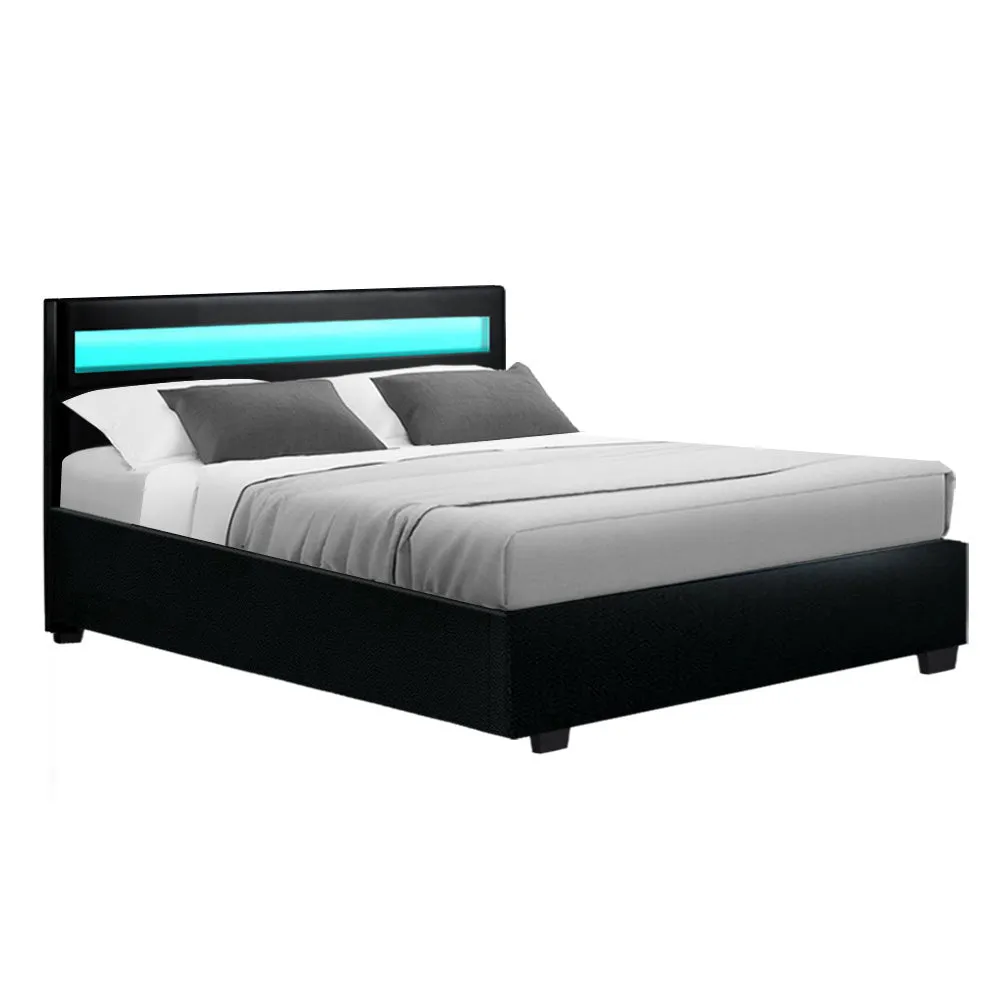 Wanda LED Storage Double Bed Frame Black