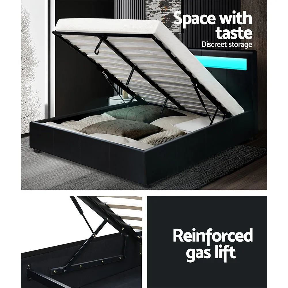 Wanda LED Storage Double Bed Frame Black