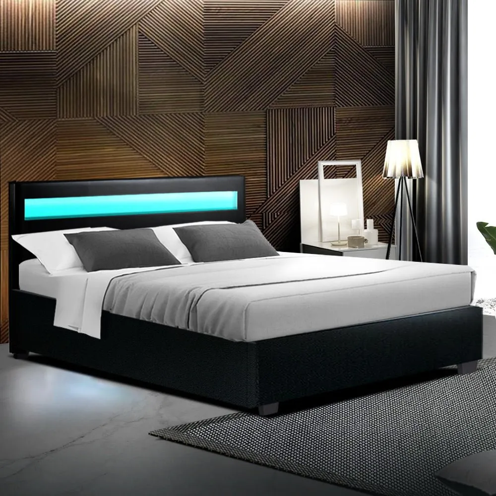 Wanda LED Storage Double Bed Frame Black