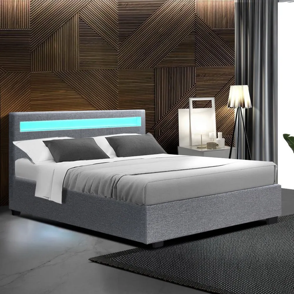 Wanda LED Storage Double Bed Frame Grey