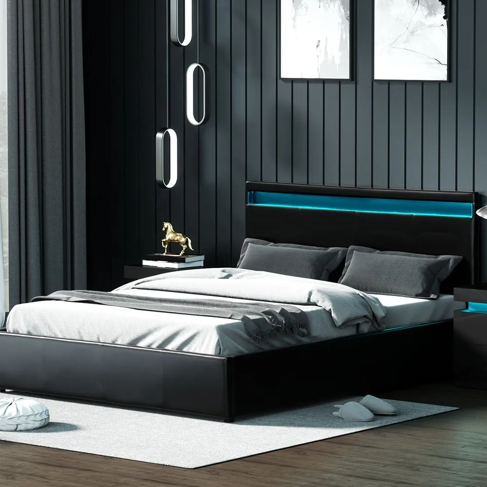 Wanda LED Storage Queen Bed Frame Black